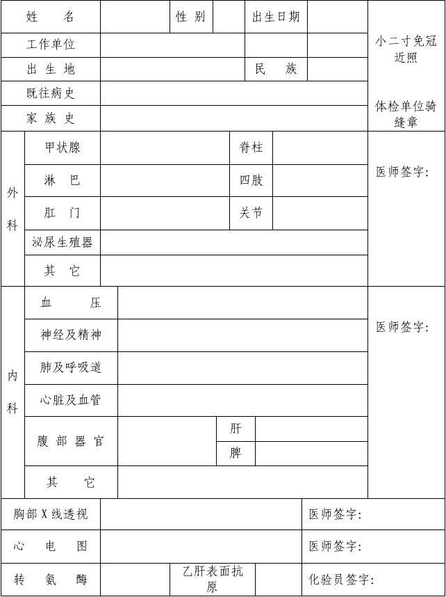 成都市护士首次注册体检表(四川省护士执业注册健康体检表)